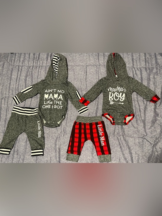 Little Man Other - Mama's Boy & Ain't No Mama Matching Hooded Baby Sets - Gray and Red